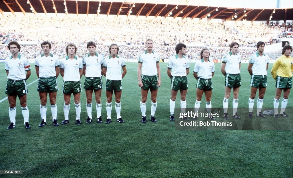 1982 World Cup Finals. Zaragoza, Spain. 17th June, 1982. Yugoslavia 0 v N.Ireland 0. Northern Ireland's starting line-up.