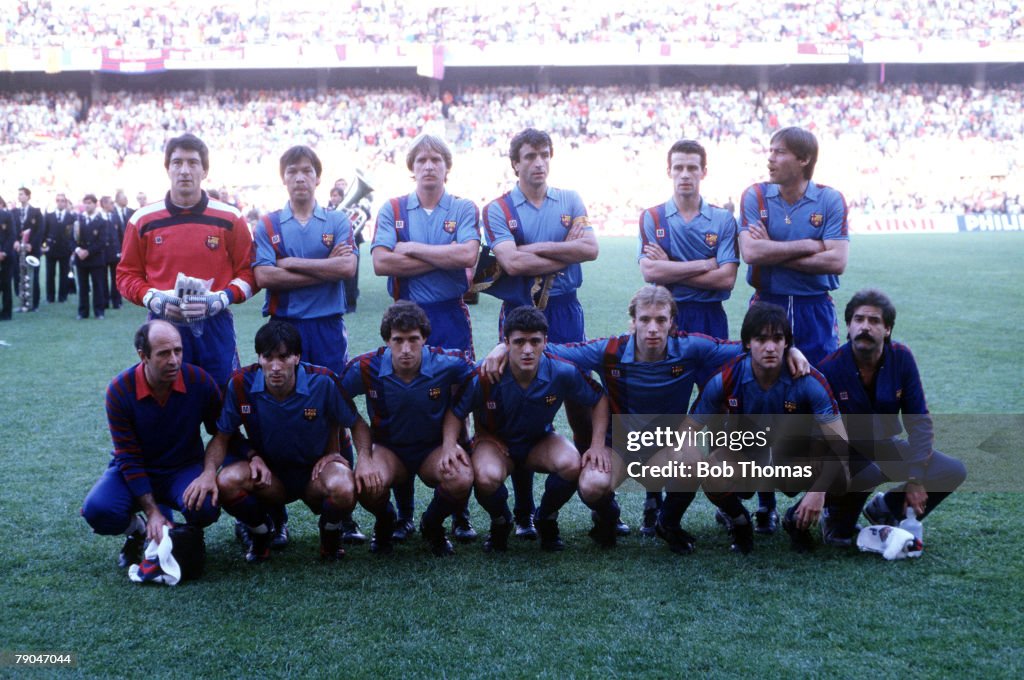 Football. European Cup Winners Cup Final. Seville, Spain. 7th May 1986. Barcelona 0 v Steaua Bucharest 0 (after extra time, Steaua win 2-0 on penalties). The Barcelona team pose together for a group photograph prior to the match.