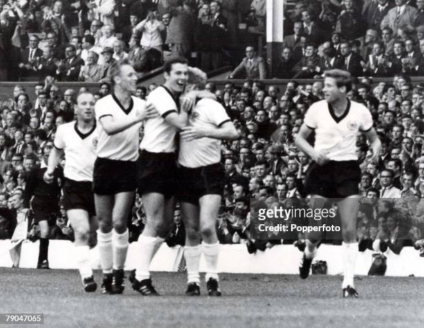 World Cup Semi-Final Liverpool, England, 25th July West Germany 2 v Soviet Union 1, West Germany players rejoice after Helmut Haller had scored their...