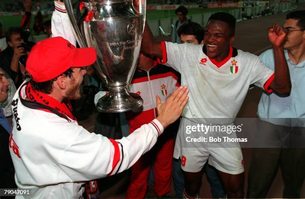 Football, UEFA Champions League Final, Athens, Greece, 18th May 1994, AC Milan 4 v Barcelona 0, AC Milan's Zvonimir Boban and Marcel Desailly...