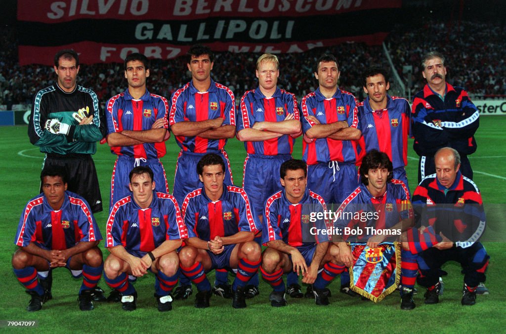 Football. UEFA Champions League Final. Athens, Greece. 18th May 1994. AC Milan 4 v Barcelona 0. The Barcelona team line-up together for a group photograph. Back Row L-R: Andoni Zubizarreta, Josep Guardiola, Miguel Angel Nadal, Ronald Koeman, Hristo Stoich