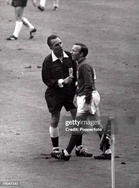 World Cup Final Wembley, England, 30th July, 1966 England 4 v West Germany 2, Swiss referee Gottfried Dienst stops to have a few sharp words with...