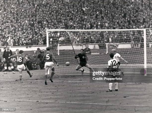 World Cup Final Wembley, England, 30th July, 1966 England 4 v West Germany 2, England's Martin Peters volleys home his late goal in the second half...