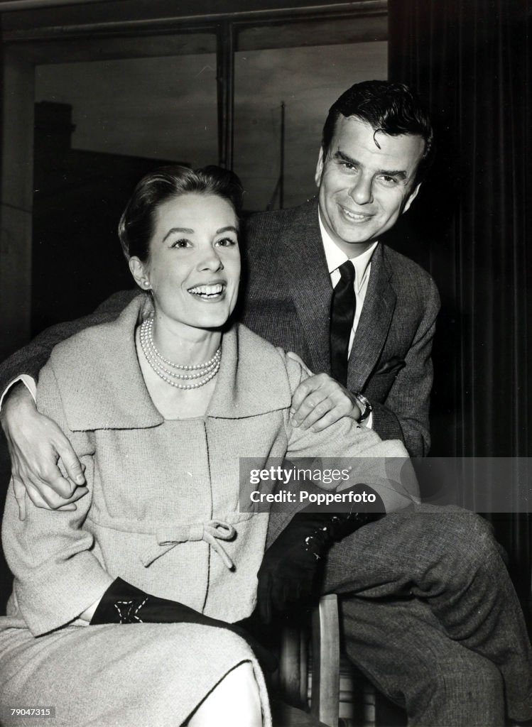 Personalities. Music. pic: 1959. Composer Richard Adler with his wife Sally Anne Howes at ATV Kingsway.