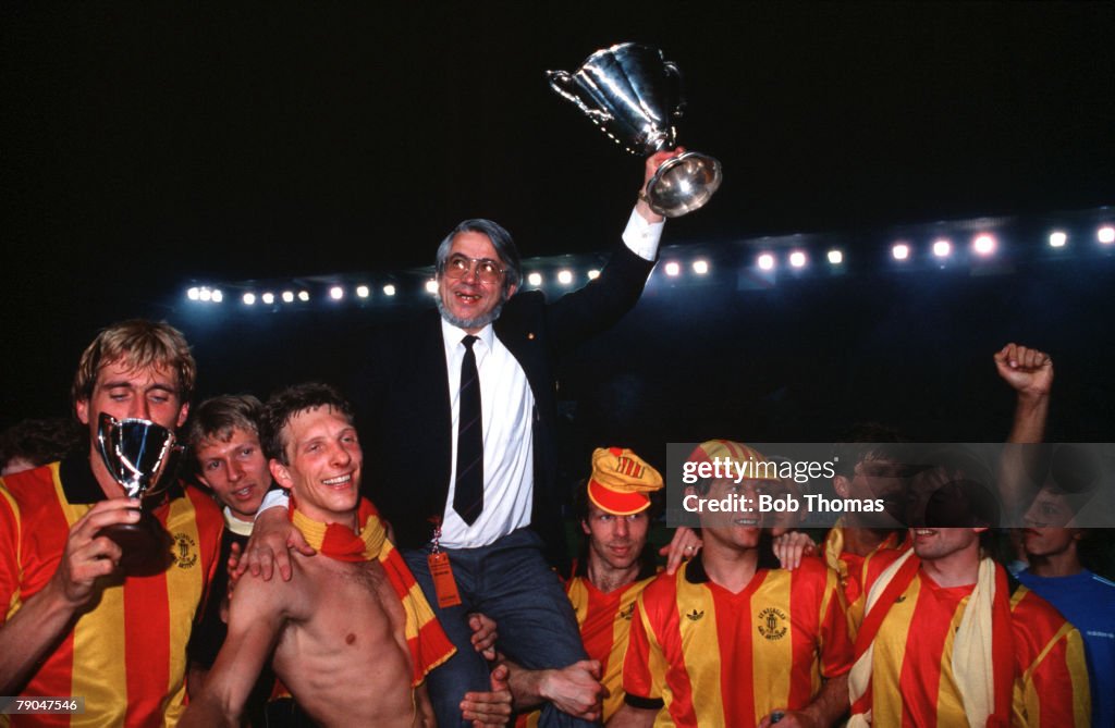 Football. UEFA Cup Winners Cup Final. Strasbourg, France. 11th May 1988. Mechelen 1 v Ajax Amsterdam 0. The Mechelen team and officials celebrate their victory.
