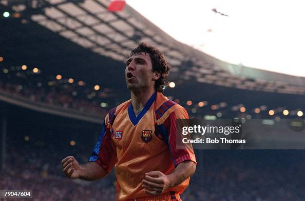 Football. European Cup Final. Wembley, London, England. 20th May 1992. Barcelona 1 v Sampdoria 0 (after extra time). Barcelona's Hristo Stoichkov celebrates. Football. European Cup Final. Wembley, London, England. 20th May 1992. Barcelona 1 v Sampdoria 0 (after extra time). Barcelona's Hristo Stoichkov celebrates.