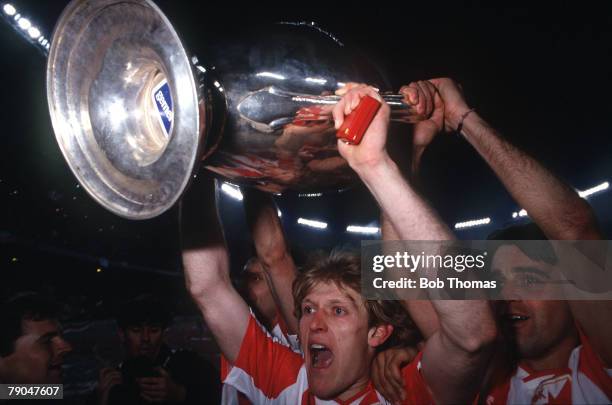 Football, European Cup Final, Bari, Italy, 29th May 1991, Marseille 0 v Red Star Belgrade 0 , Red Star Belgrade's Robert Prosinecki holds the trophy...