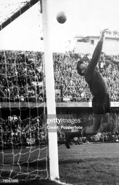 World Cup Quarter-Final, Stockholm, Sweden, 19th June Sweden 2 v Soviet Union 0, Soviet goalkeeper Lev Yashin in action