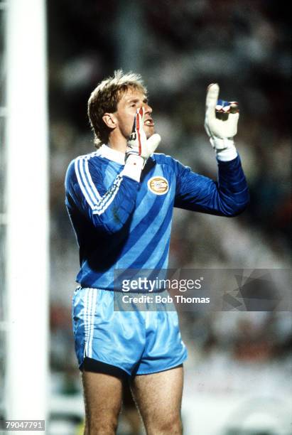 Football, European Cup Final, Stuttgart, West Germany, 25th May 1988, Benfica 0 v PSV Eindhoven 0 , PSV goalkeeper Hans Van Breukelen