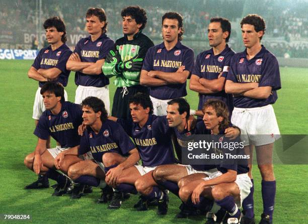 Football, UEFA Cup Final, Second Leg, Florence, Italy, 16th May 1990, Fiorentina 0 v Juventus 0 , The Fiorentina team pose together for a group...