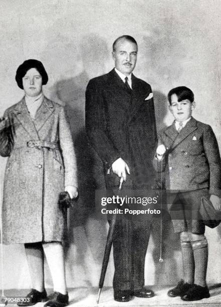 Royalty, File picture dated 1930's, A portrait of Prince Pierre of Monaco with his two children Princess Antoinette and Prince Rainier , heir to the...