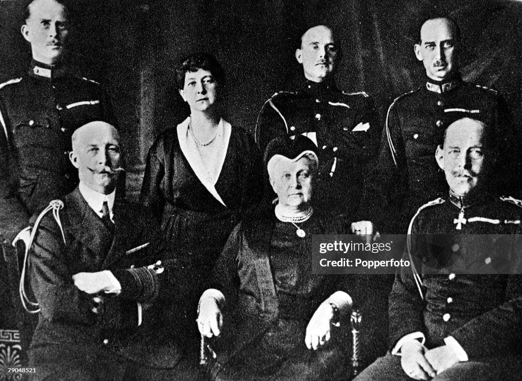 Royalty. Greece. pic: circa 1920's. The Greek Royal family, back, left-right, Prince Andreas, father of the Duke of Edinburgh, Princess Marie, Prince Christoph and Prince Nicolaus, father of the Duke of Kent. Seated, left-right, Prince George, brother of