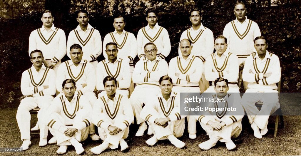 Sport. Cricket. 1936. A picture of the all India Cricket team picture in England. Back row (left-right); M. Baqa Jilani, M.J. Gopalan, L.P. Jai, L. Amar Nath, Amir Elahi, G. Ramaswami. Sitting; V.M. Merchant, M. Nisar, C.K. Nayudu, M.K. of Vizianagram (ca