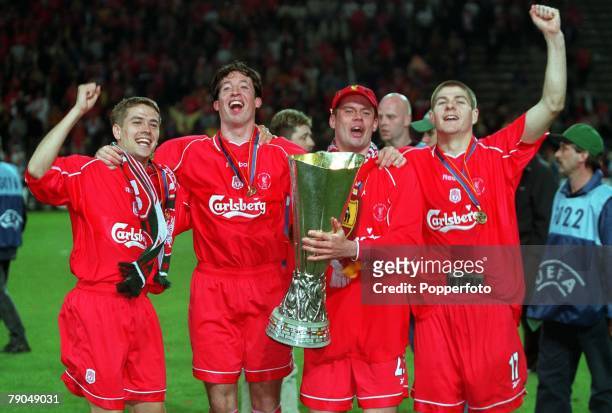 Football, UEFA Cup Final, 16th May 2001, Dortmund, Germany, Liverpool 5 v Deportivo Alaves 4 , Liverpool quartet L-R: Michael Owen, Robbie Fowler,...