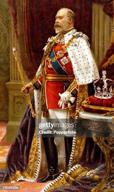 Royalty A portrait of his Royal Highness King Edward VII of England in his full coronation robes