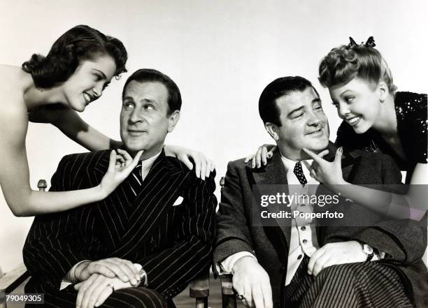 Circa 1940's, Bud Abbott, with Lou Costello, right, together as Abbott and Costello they became one of America's most famous comedy duos, They are...