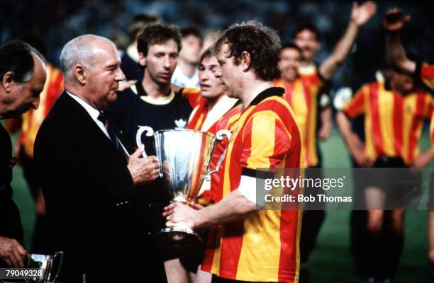 Football, UEFA Cup Winners Cup Final, Strasbourg, France, 11th May 1988, Mechelen 1 v Ajax Amsterdam 0, Mechelen captain Leo Clijsters is presented...