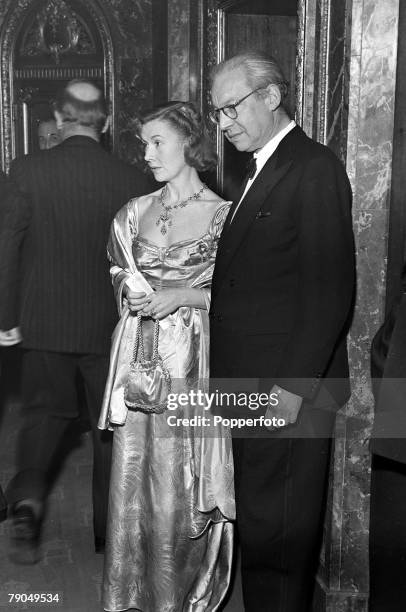 London, England, First night of the play "The Heiress" at the Haymarket Theatre, A picture of the Hungarian born producer, director Alexander Korda...