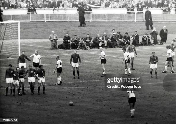 Football, 1966 World Cup Final, Wembley Stadium, London, 30th July England 4 v West Germany 2 , England players form a wall as West Germany prepare...