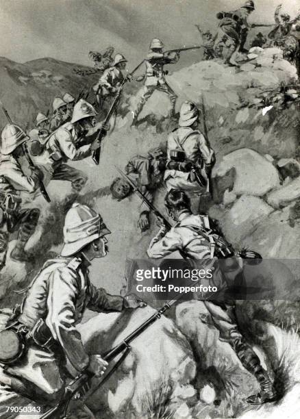 War and Conflict, Illustration, The Boer War 1899-1902, The Dubliners rushing the defences on Spion Cop, The Boer War started after a breakdown in...