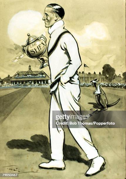 Sport, Cricket, Cartoon featuring J,W,H,T, Douglas who was selected to captain the England team for their tour of Australia in 1920-21