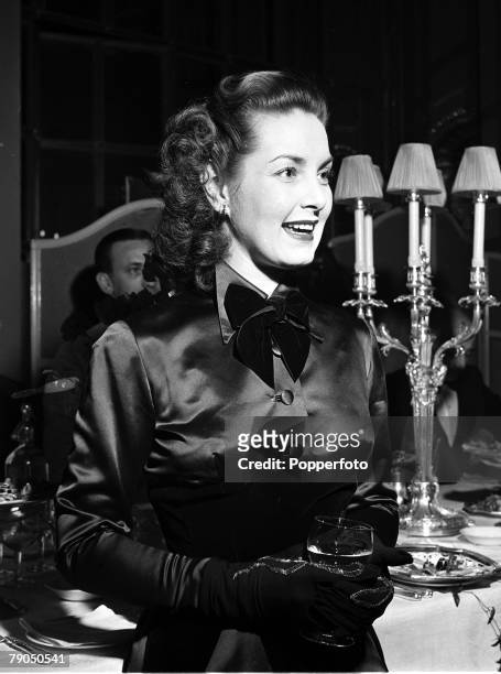 London, England, Portrait of British actor Patricia Roc taken at the 21st Birthday party of 'Spotlight' at The Ritz Hotel, 15th March 1949