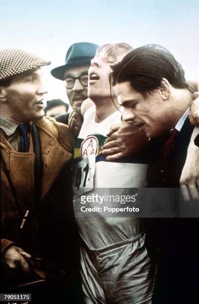 Athletics, Oxford, 6th May 1954, English runner Roger Bannister exhausted after breaking the 4 minute mile with a time of 3 mins 59,4 secs
