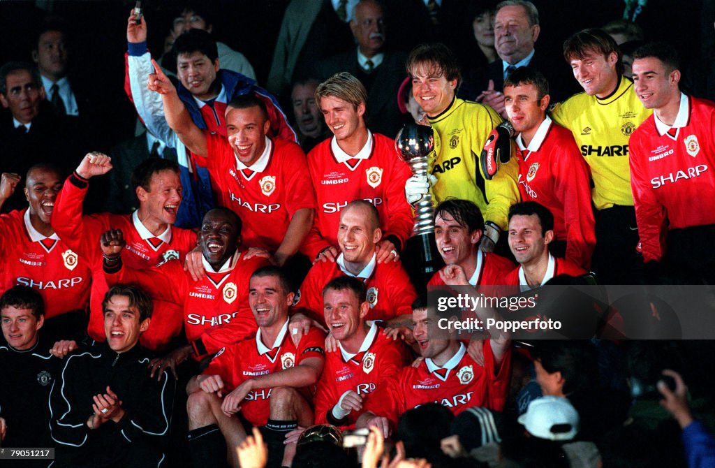 Sport, Football. Tokyo, Japan. 30th. November 1999. Toyota Intercontinental Cup. Manchester United 1 v Palmeiras 0. Manchester United, 1999 winners of the Toyota Intercontinental Cup.