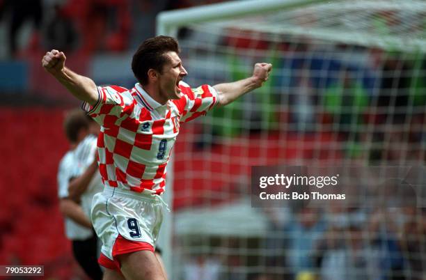 Sport, Football, European Championships, 23rd, June Germany 2 v 1 Croatia, Quarter Final, , Croatia's Davor Suker celebrates his goal against Germany