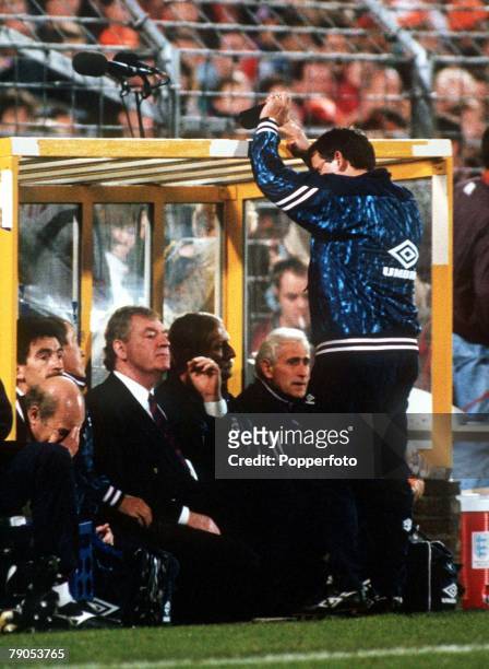 13th OCTOBER 1993, 1994 World Cup Qualifier, Rotterdam, Holland, Holland 2 v England 0, England's coach Graham Taylor turns away from the action as...