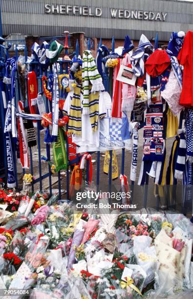 22nd APRIL 1989, F,A Cup Semi Final, Hillsborough, Sheffield, Liverpool v Nottingham Forest, A sea of flowers at Hillsborough stadium, in memory of...