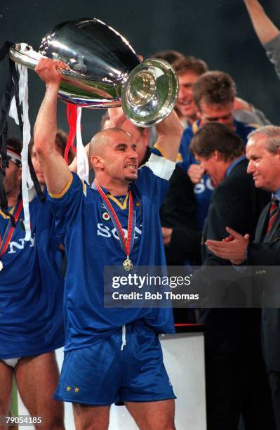 European Cup Final, 22nd MAY 1996, Rome, Italy, Juventus beat Ajax 4-2 on pens, Juventus captain Gianluca Vialli holds the trophy aloft after the...