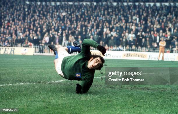 An undated file picture of Leicester City's Peter Shilton making a flying save