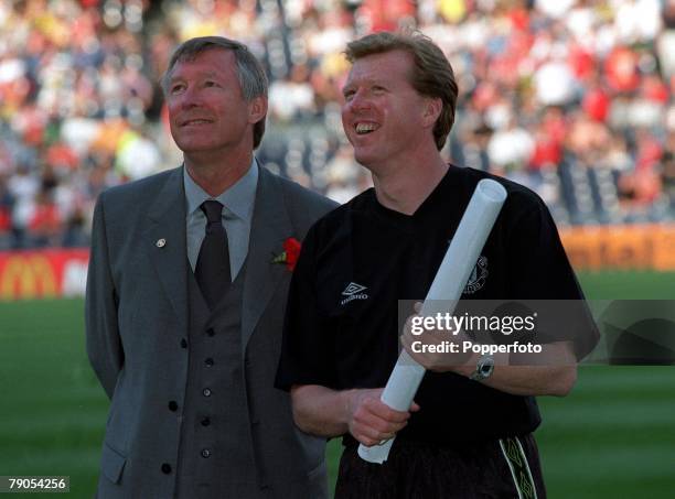 26th MAY 1999, UEFA Champions League Final, Barcelona, Spain, Manchester United 2 v Bayern Munich 1,Manchester United manager Alex Ferguson with...