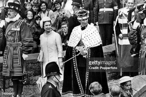 Volume 2, Page 41 Picture 10, Caernavon, Wales, 1st July 1969, Prince Charles with his mother Queen Elizabeth II at his Investiture ceremony, wearing...