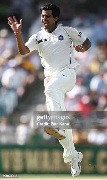 Singh of India celebrates the wicket of Adam Gilchrist during day two of the Third Test match between Australia and India at the WACA on January 17,...