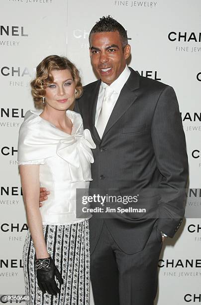 Actress Ellen Pompeo and husband Chris Ivery arrive at the "Nuit de Diamants" hosted by Chanel Fine Jewelry at the Plaza Hotel on January 16, 2008 in...