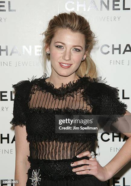 Actress Blake Lively arrives at the "Nuit de Diamants" hosted by Chanel Fine Jewelry at the Plaza Hotel on January 16, 2008 in New York City.