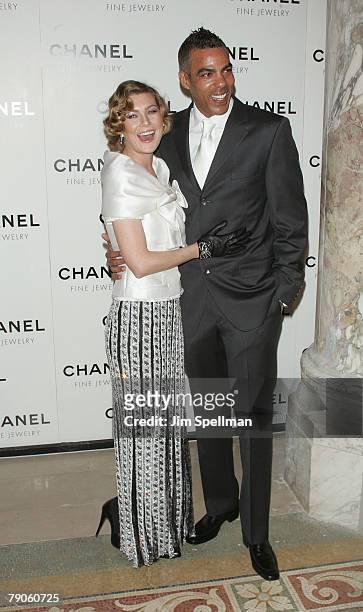 Actress Ellen Pompeo and husband Chris Ivery arrive at the "Nuit de Diamants" hosted by Chanel Fine Jewelry at the Plaza Hotel on January 16, 2008 in...