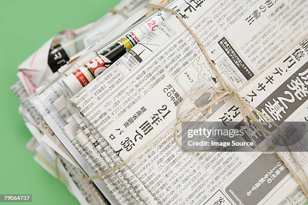 a stack of newspapers - japanese language stock pictures, royalty-free photos & images