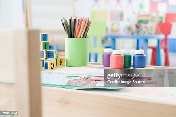 school equipment  - material escolar fotografías e imágenes de stock