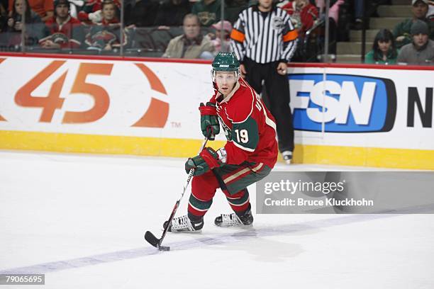 Stephane Veilleux of the Minnesota Wild skates against the Phoenix Coyotes during the game at Xcel Energy Center on January 13, 2008 in Saint Paul,...