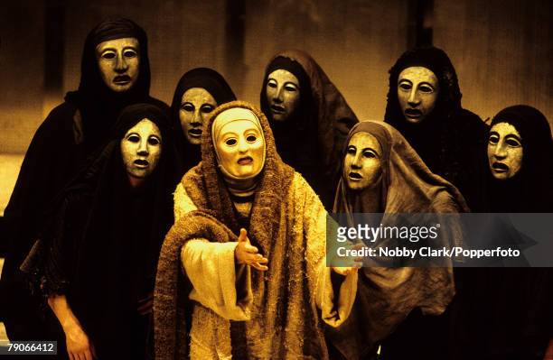 Rehearsals of 'The Oresteia' by Aeschylus at the National Theatre, London, November 1981. The production was directed by Sir Peter Hall and...