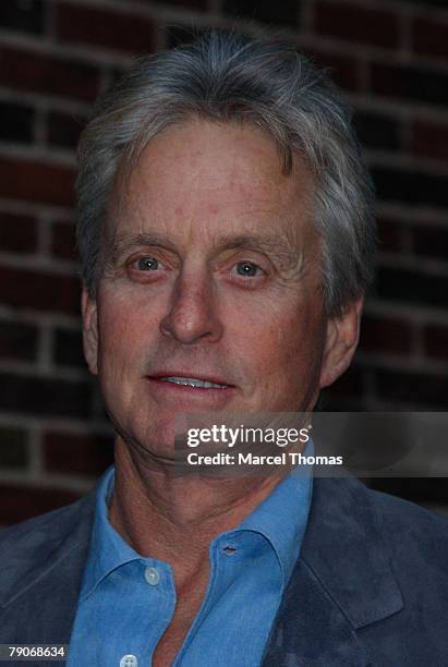 Actor Michael Douglas visits "Late Show With David Letterman" at the Ed Sullivan theater on January 16, 2008 in New YorkCity, New York.