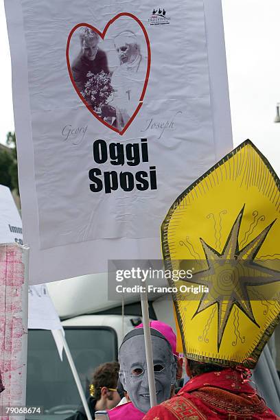 Students from the University of Rome La Sapienza take part in an anti-clerical procession, January 17, 2008 in Rome Italy. Students at the...