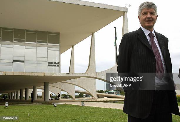 The president of Telecom Italia Gabriele Galateri Di Genova, poses in front of the Planalto palace after holding a meeting with Brazilian president...