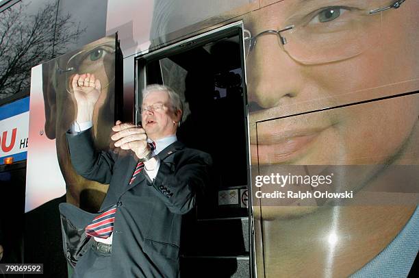 Roland Koch, Governor of the German federal state of Hesse and party leader of the Christian Democratic Union Hesse gets out of his bus during an...