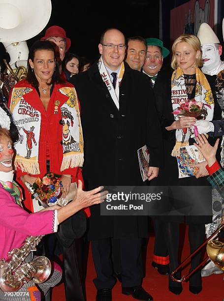 Princess Stephanie of Monaco , Prince Albert II of Monaco and Charlene Wittstock pose as they arrive to attend the 32th International Circus Festival...