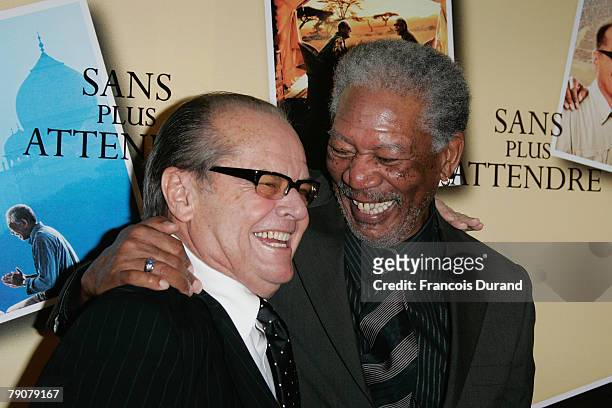 Actors Morgan Freeman and Jack Nicholson pose as they arrive to attend the premiere of the movie "The Bucket List" directed by Rob Reiner on January...
