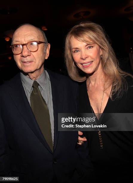 Playwright Neil Simon and wife Elaine Joyce attend the after-party for the opening night of "November" at Bond 45 on January 17, 2008 in New York...